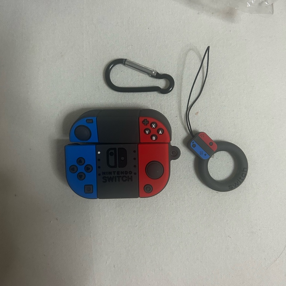 Nintendo Red & Blue Joy‑Con Styled AirPods Case with Strap and Carabiner